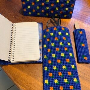 Blue Accessory Set with Floral Pattern